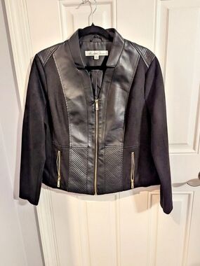 Kenneth Cole New York Faux Leather Moto Jacket - Size PXL - Black, Chic, Voguish